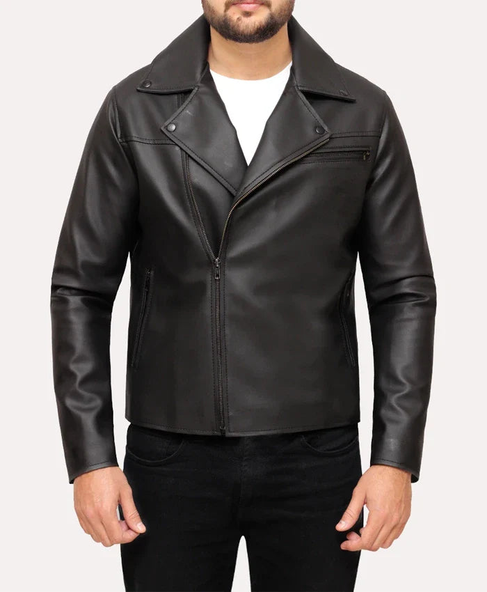 Men’s Herry Black Leather Moto Jacket For Sale