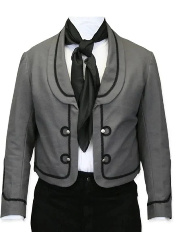 Mens-Mexican-Vaquero-Cowboy-Grey-Jacket