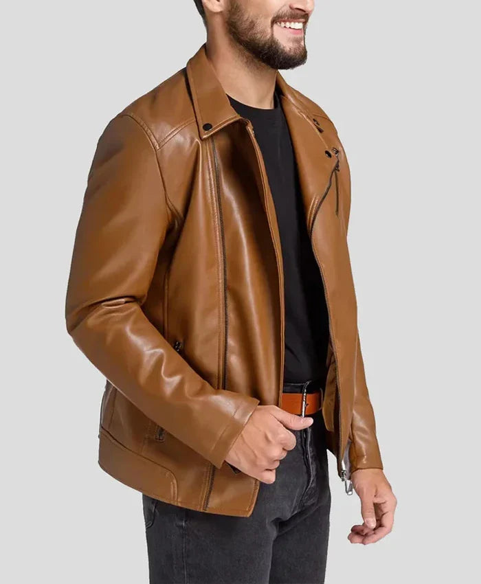 Men’s Motorcycle Brown Leather Biker Jacket For Men