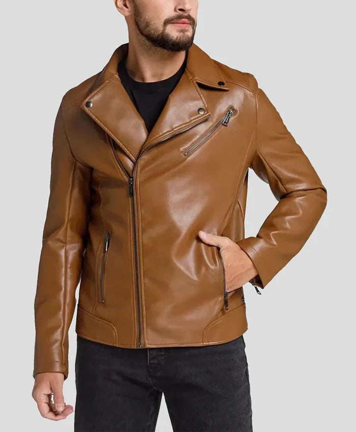 Men’s Motorcycle Brown Leather Biker Jacket For Sale