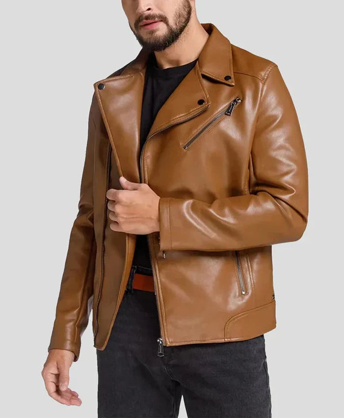 Men’s Motorcycle Brown Leather Biker Jacket