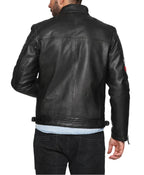 Men’s Patched Leather Cafe Racer Biker Jacket For Men