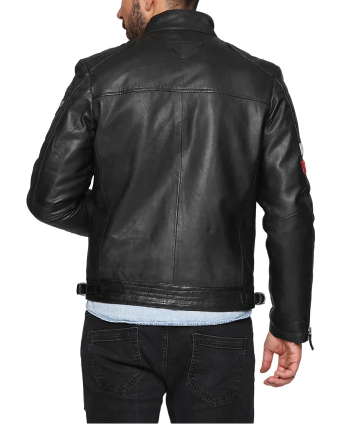 Men’s Patched Leather Cafe Racer Biker Jacket For Men