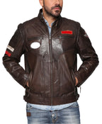 Men’s Patched Leather Cafe Racer Biker Jacket In UK