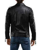 Men’s Quilted Black Leather Biker Jacket Back