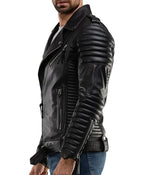 Men’s Quilted Black Leather Biker Jacket Buy