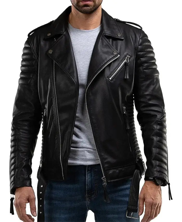 Men’s Quilted Black Leather Biker Jacket