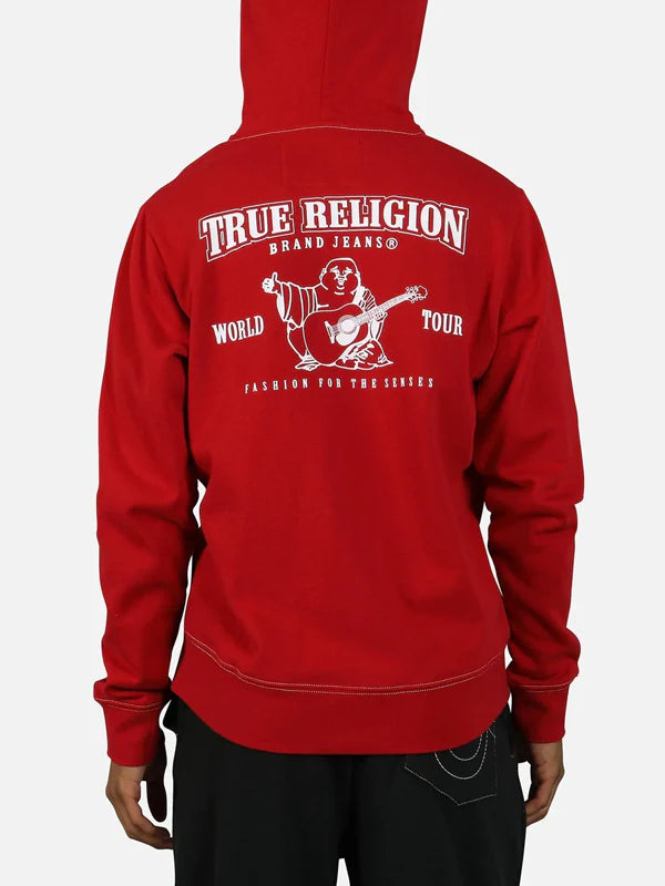Mens-True-Religion-Zip-Up-Hoodie-Red
