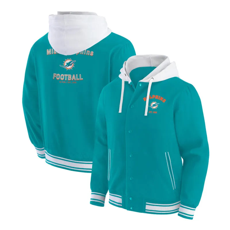 Miami Dolphins Aqua Cotton Hooded Jacket For Men