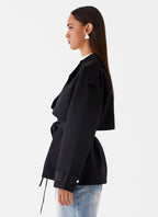 Minimal black cropped trench coat style
