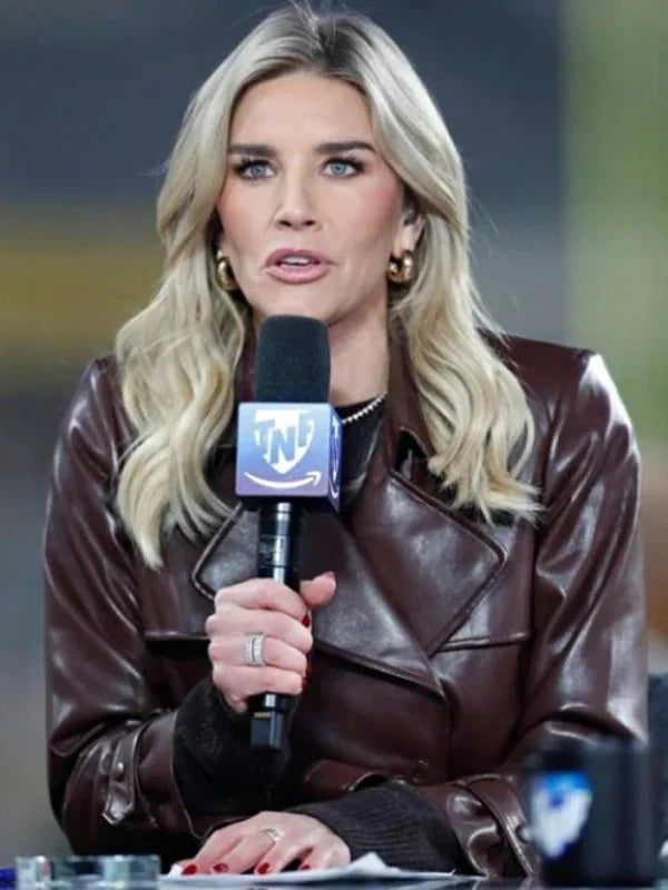 NFL-Broadcaster-Charissa-Thompson-Leather-Trench-Coat