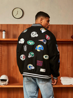 Nfl Oversized Melton Multi Badge Bomber Jacket