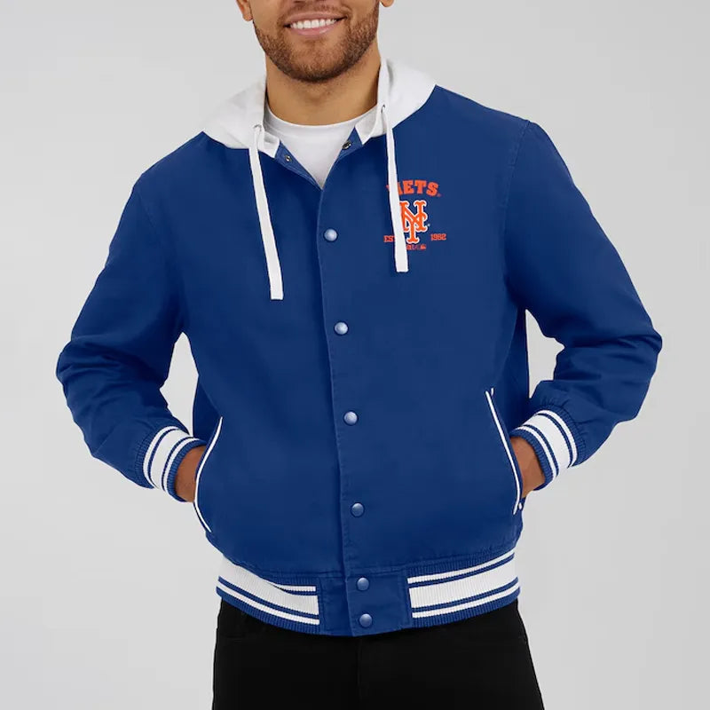 NY Mets Royal Cotton Hooded Jacket For Men