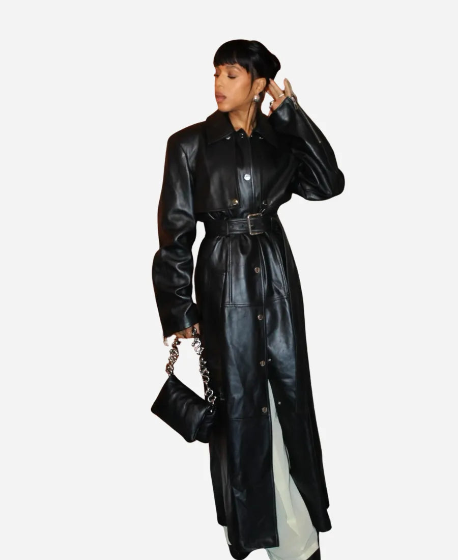 Kerry Washington Black Leather Coat
