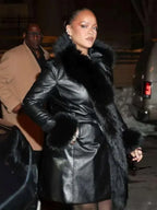 NYC 2026 Rihanna Black Fur Trim Coat