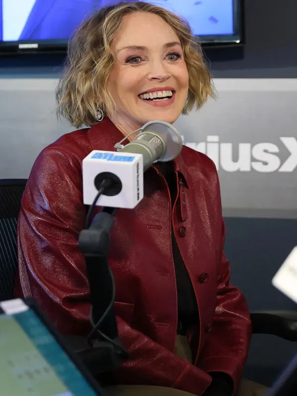 NYC 2026 Sharon Stone Red Leather Jacket