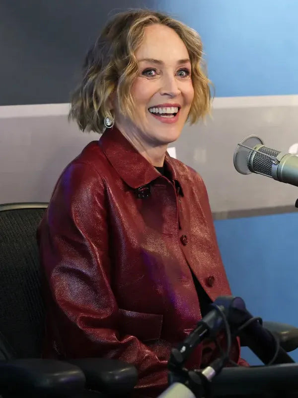 NYC 2026 Sharon Stone Red Leather Jacket