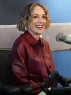 NYC 2026 Sharon Stone Red Leather Jacket
