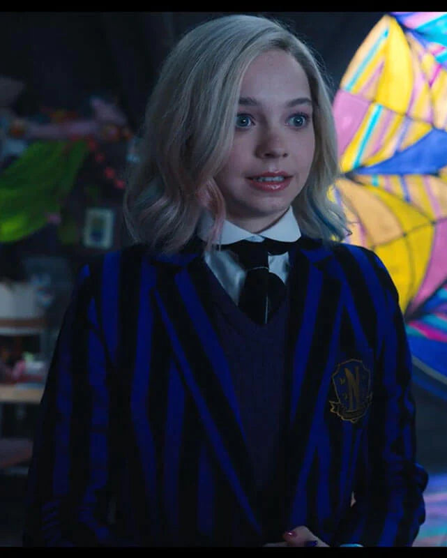 Wednesday S01 Nevermore Academy Striped Uniform Coat