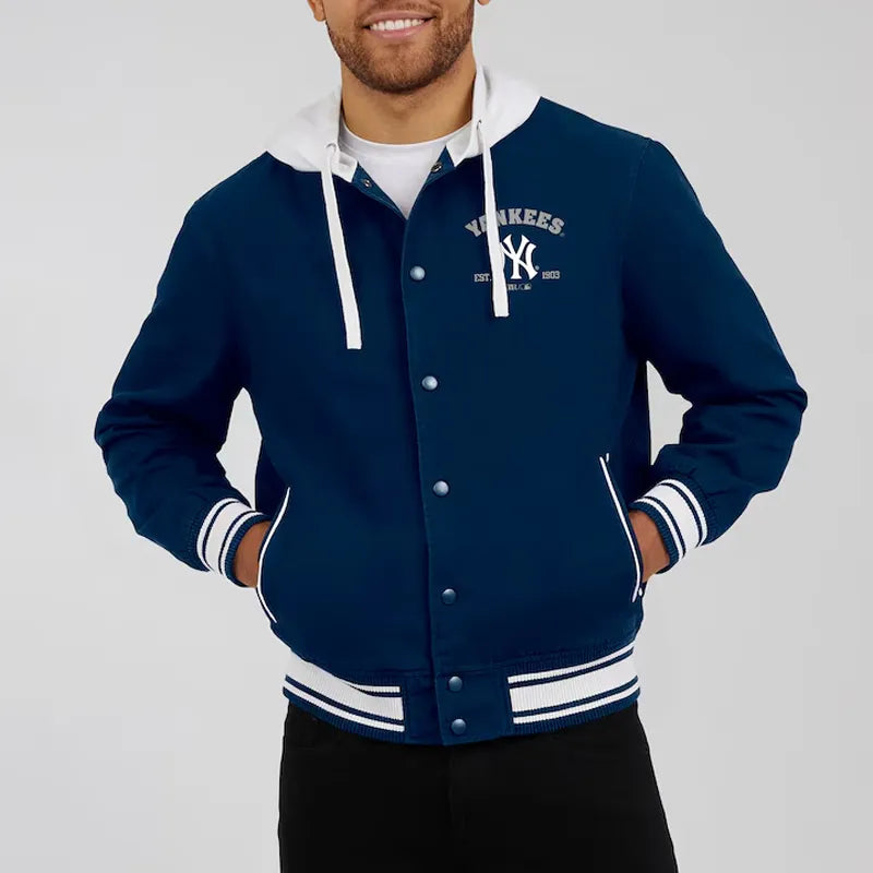 New York Yankees Navy Cotton Hooded Jacket For Men