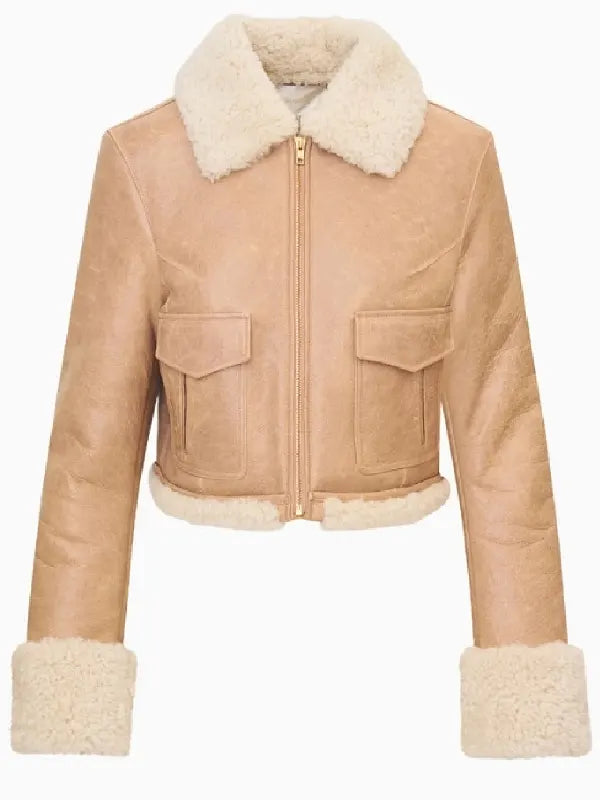 Next Gen Nyc S02 Ava Dash Beige Shearling Leather Jacket