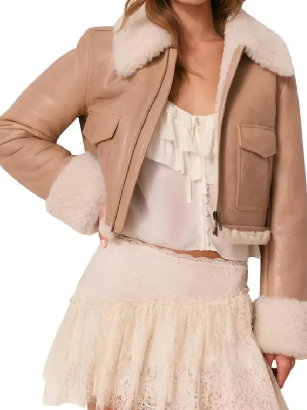 Next Gen Nyc S02 Ava Dash Beige Shearling Leather Jacket