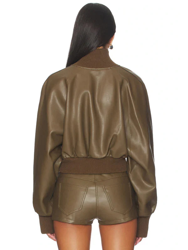Norma Kamali Oversized Turtleneck Bomber Jacket In Bark
