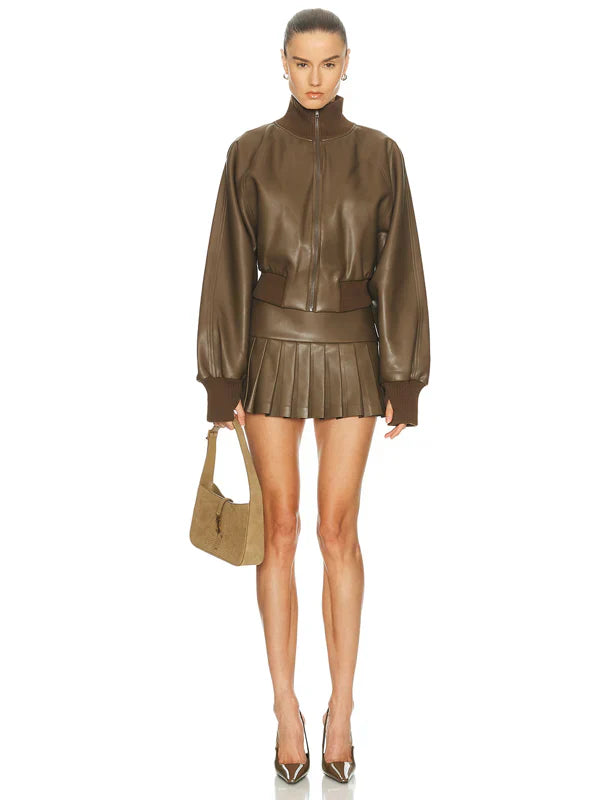 Norma Kamali Oversized Turtleneck Bomber Jacket In Bark
