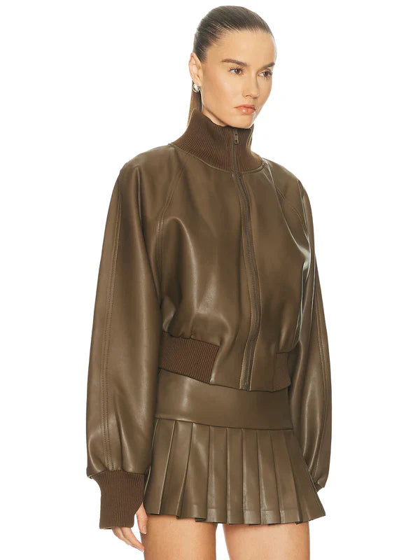 Norma Kamali Oversized Turtleneck Bomber Jacket In Bark