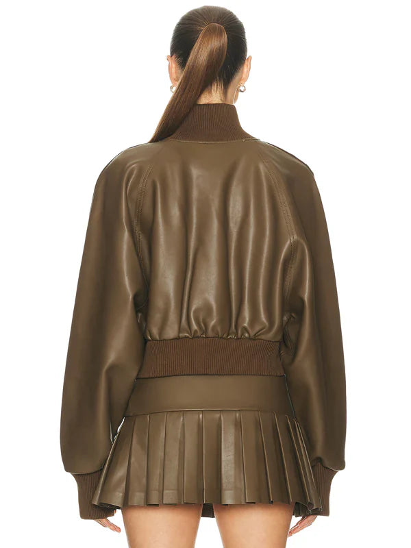 Norma Kamali Oversized Turtleneck Bomber Jacket In Bark