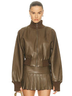 Norma Kamali Oversized Turtleneck Bomber Jacket In Bark