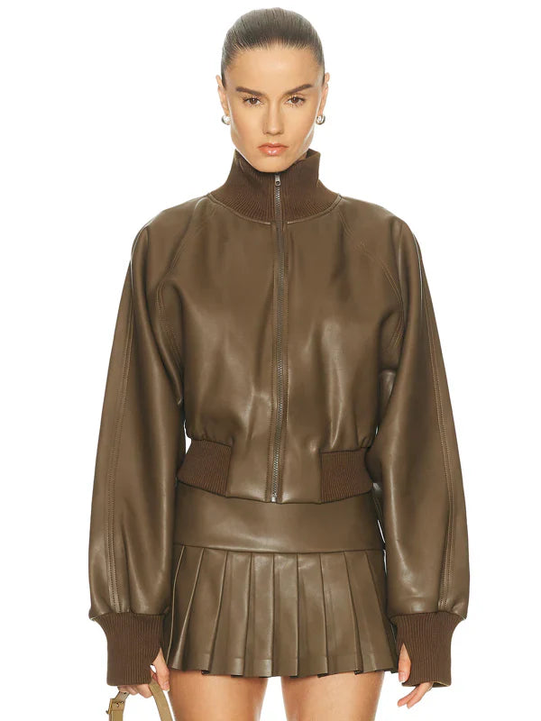 Norma Kamali Oversized Turtleneck Bomber Jacket In Bark