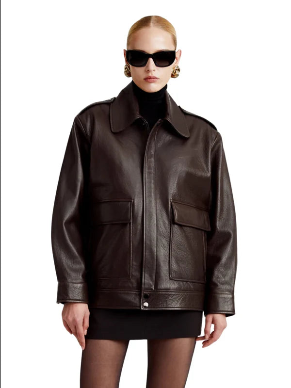 Nour Hammour Leather Jacket Drey For Sale