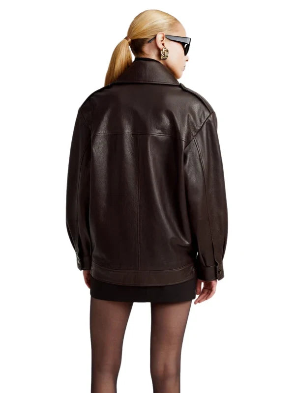 Nour Hammour Leather Jacket Drey In Brown