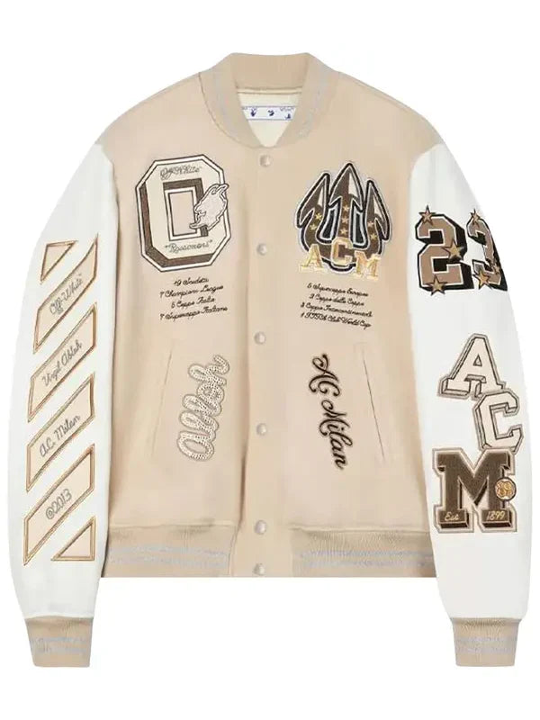 Off-White x AC Milan Varsity Jacket Cream White