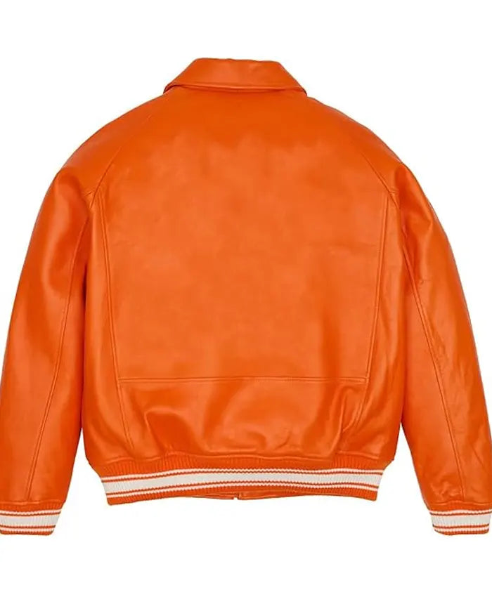Orange PU Leather Bomber Jacket For Sale