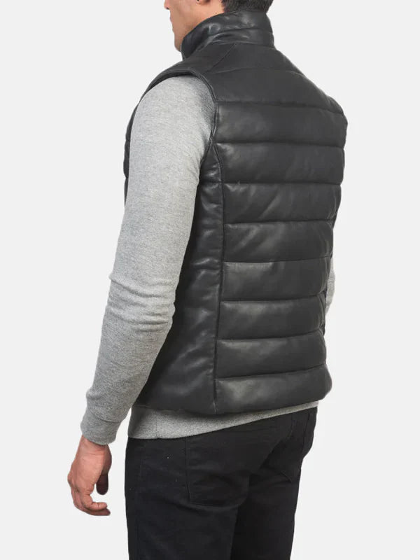 Order Black Leather Puffer Vest