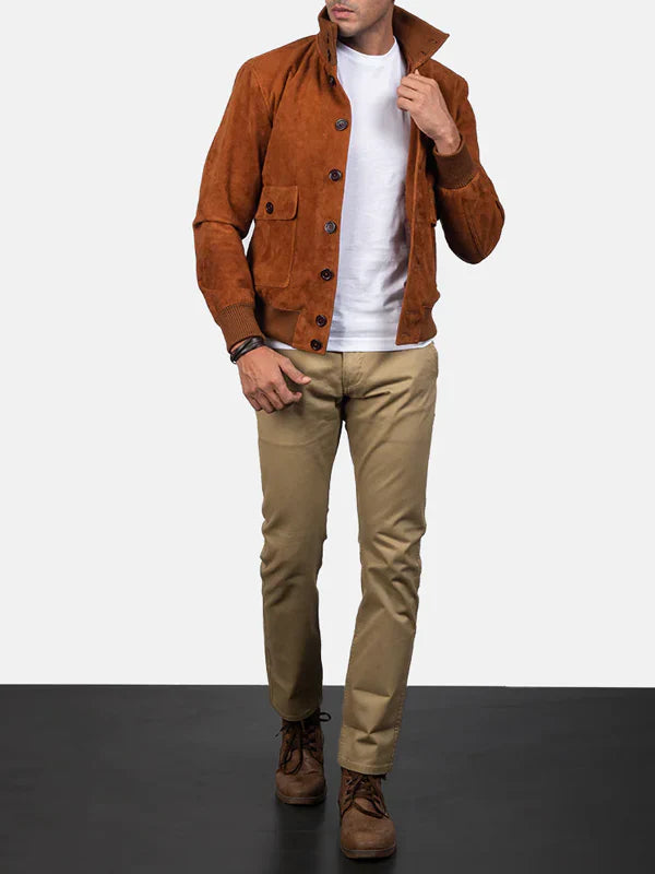 Order Brown Suede Bomber Jacket