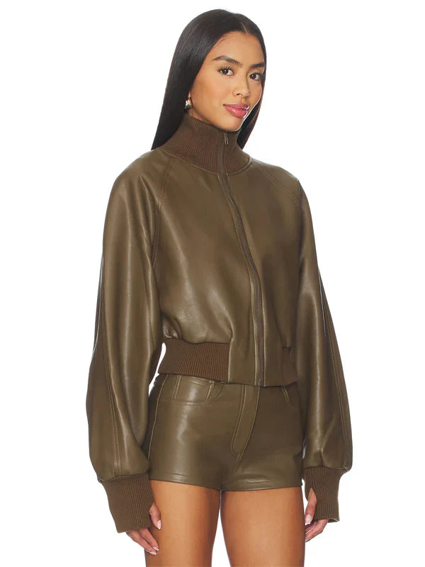 Norma Kamali Oversized Turtleneck Bomber Jacket In Bark