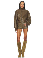 Norma Kamali Oversized Turtleneck Bomber Jacket In Bark