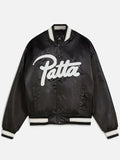 Patta Script Logo Satin Varsity Jacket In Black