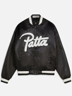Patta Script Logo Satin Varsity Jacket In Black