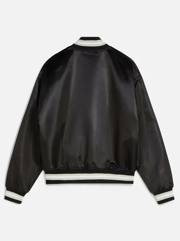 Patta Script Logo Satin Varsity Jacket In Black