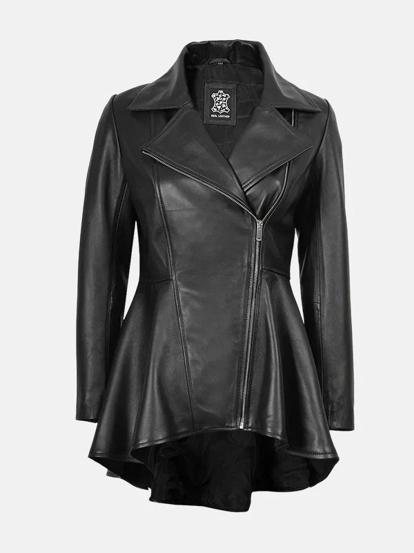 Clarissa Womens Black Peplum Leather Jacket