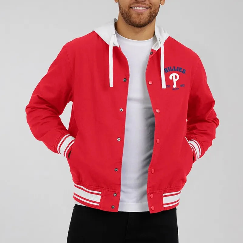 Philadelphia Phillies Red Cotton Hooded Jacket In USA