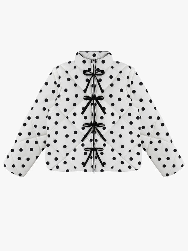 Polka-Dot-Black-And-White-Puffer-Jacket