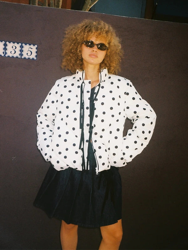 Polka-Dot-White-And-Black-Puffer-Jacket