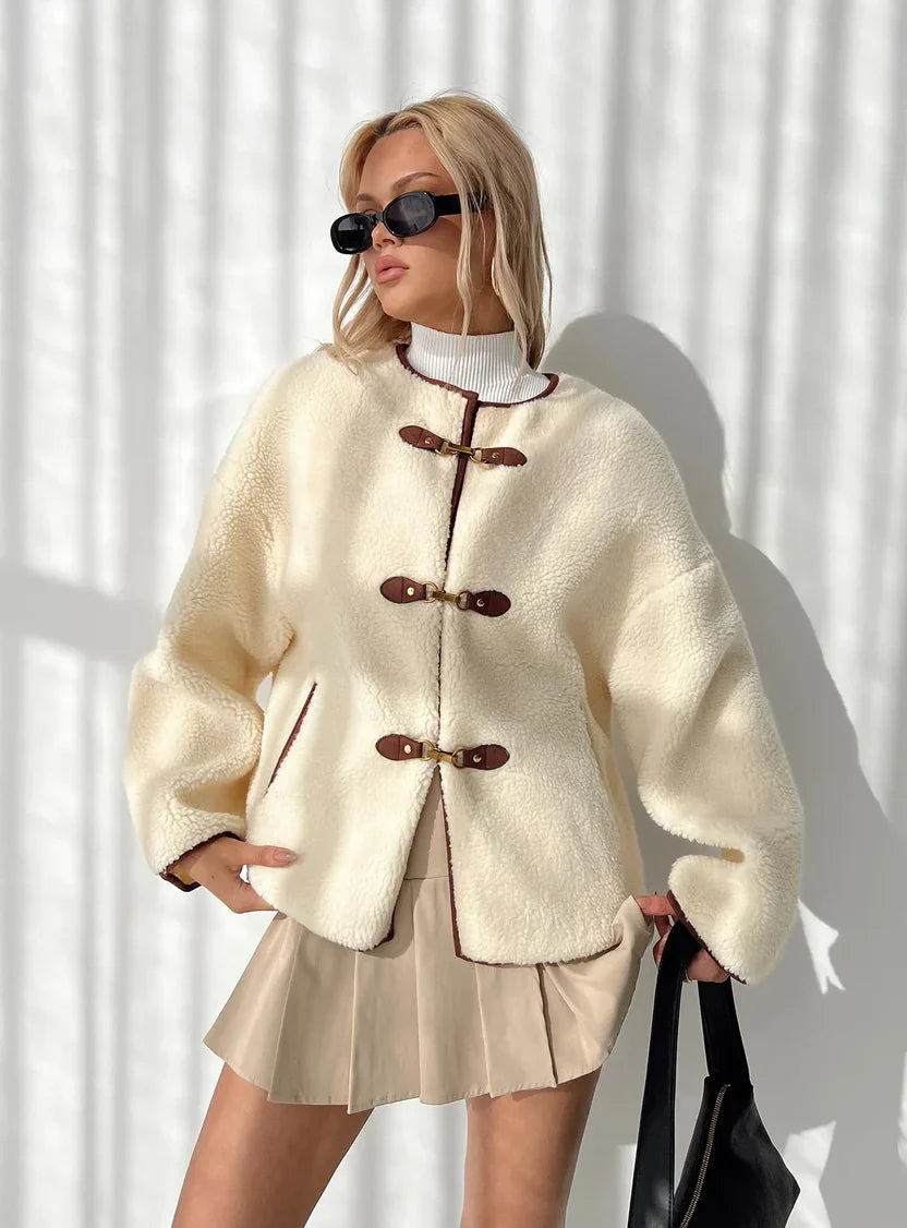Princess Polly Adylic Teddy Coat Cream Brown