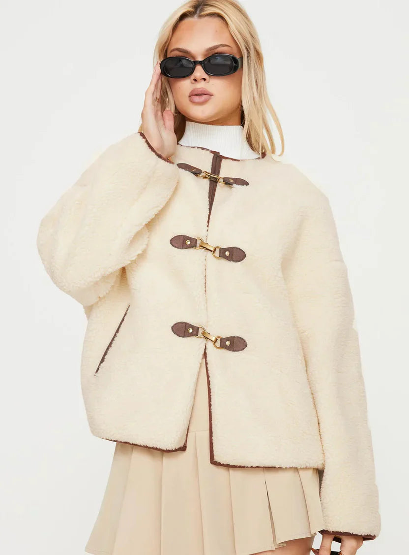 Princess Polly Adylic Teddy Coat Cream Brown