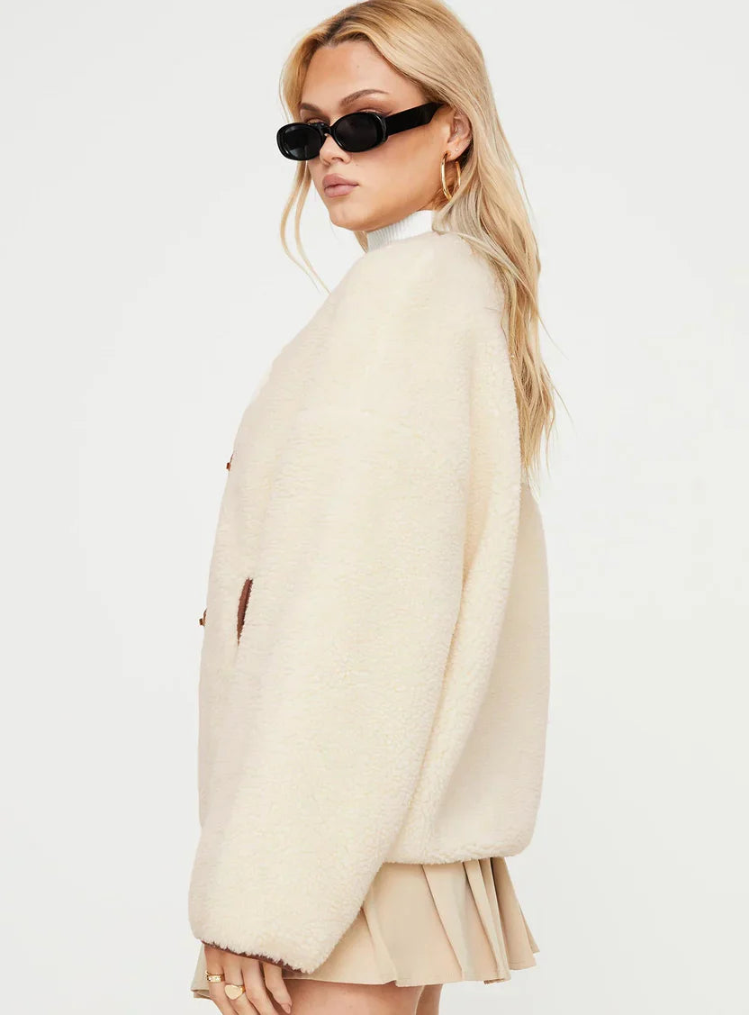 Princess Polly Adylic Teddy Coat Cream Brown